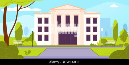 City building front. Street scene cartoon background. Vector illustration Stock Vector