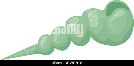 Green spiral conch. Long cone cartoon icon isolated on white background Stock Vector