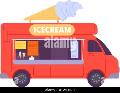 Ice cream truck color icon. Summer dessert stall isolated on white background Stock Vector