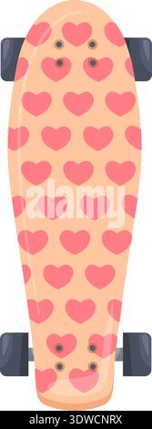 Cute girlish skateboard with heart pattern. Teen sport isolated on white background Stock Vector