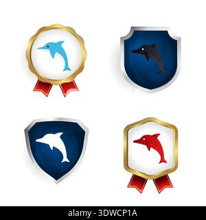 Abstract Flat Dolphin Animal Badge and Label Collection, can be used for business designs, presentation designs or any suitable designs. Stock Vector