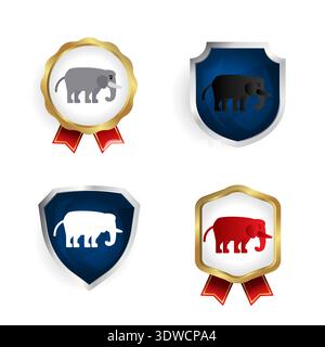 Abstract Flat Elephant Animal Badge and Label Collection, can be used for business designs, presentation designs or any suitable designs. Stock Vector