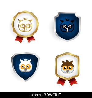 Abstract Owl Head Badge and Label Collection, can be used for business designs, presentation designs or any suitable designs. Stock Vector