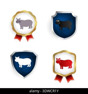 Abstract Flat Hippo Animal Badge and Label Collection, can be used for business designs, presentation designs or any suitable designs. Stock Vector
