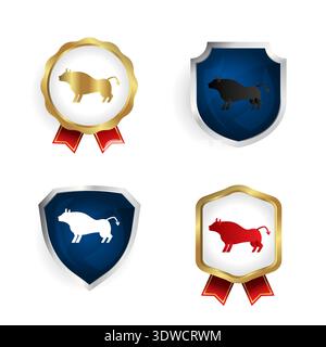 Abstract Flat Bull Animal Badge and Label Collection, can be used for business designs, presentation designs or any suitable designs. Stock Vector