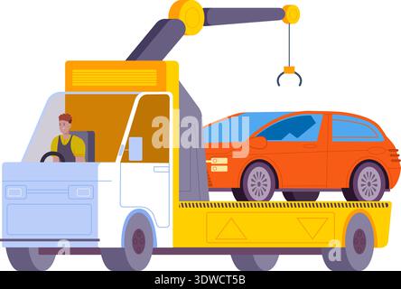 Car towing truck. Auto service transportation color icon isolated on white background Stock Vector