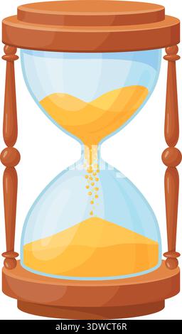 Sand clock. Wooden glass time cartoon icon isolated on white background Stock Vector