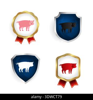 Abstract Flat Pig Animal Badge and Label Collection, can be used for business designs, presentation designs or any suitable designs. Stock Vector