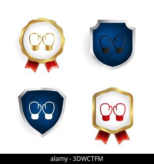 Abstract Boxing Gloves Badge and Label Collection, can be used for business designs, presentation designs or any suitable designs. Stock Vector
