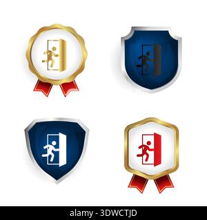 Abstract Emergency Exit Badge and Label Collection, can be used for business designs, presentation designs or any suitable designs. Stock Vector