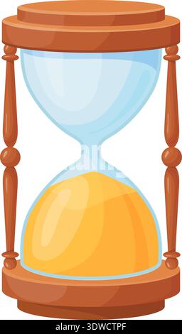 Old wooden hourglass clock. Out of time cartoon icon isolated on white background Stock Vector