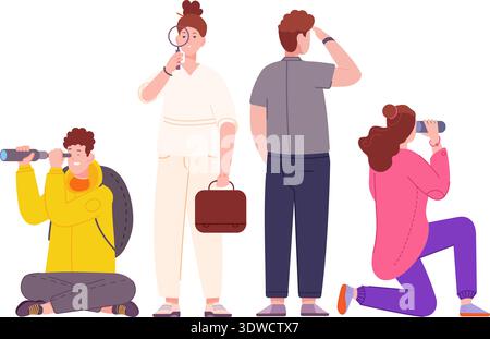 Searching people. Team looking for opportunity color concept isolated on white background Stock Vector