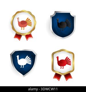 Abstract Flat Turkey Bird Badge and Label Collection, can be used for business designs, presentation designs or any suitable designs. Stock Vector