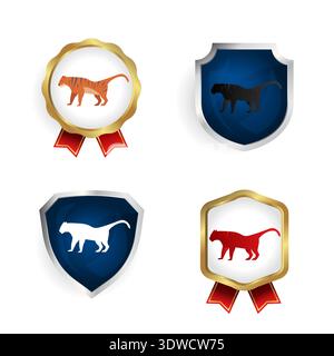 Abstract Flat Tiger Animal Badge and Label Collection, can be used for business designs, presentation designs or any suitable designs. Stock Vector
