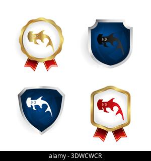 Abstract Flat Hammerhead Shark Badge and Label Collection, can be used for business designs, presentation designs or any suitable designs. Stock Vector