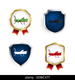 Abstract Flat Grasshopper Insect Badge and Label Collection, can be used for business designs, presentation designs or any suitable designs. Stock Vector