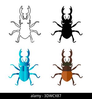 Abstract Flat Stag Beetle Insect Silhouette Illustration, can be used for business designs, presentation designs or any suitable designs. Stock Vector