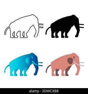 Abstract Flat Mammoth Animal Silhouette Illustration, can be used for business designs, presentation designs or any suitable designs. Stock Vector