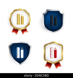 Abstract Pencil Ruler Badge and Label Collection, can be used for business designs, presentation designs or any suitable designs. Stock Vector