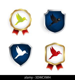 Abstract Flat Humming Bird Badge and Label Collection, can be used for business designs, presentation designs or any suitable designs. Stock Vector