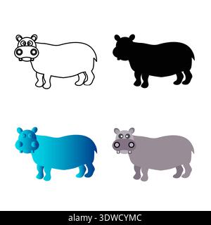 Abstract Flat Hippo Animal Silhouette Illustration, can be used for business designs, presentation designs or any suitable designs. Stock Vector