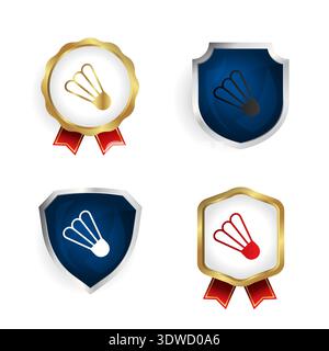Abstract Badminton Shuttlecock Badge and Label Collection, can be used for business designs, presentation designs or any suitable designs. Stock Vector