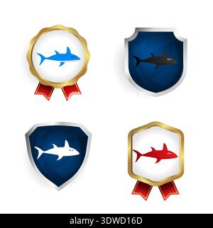 Abstract Flat Shark Animal Badge and Label Collection, can be used for business designs, presentation designs or any suitable designs. Stock Vector