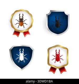 Abstract Flat Stag Beetle Insect Badge and Label Collection, can be used for business designs, presentation designs or any suitable designs. Stock Vector