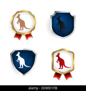 Abstract Flat Kangaroo Animal Badge and Label Collection, can be used for business designs, presentation designs or any suitable designs. Stock Vector