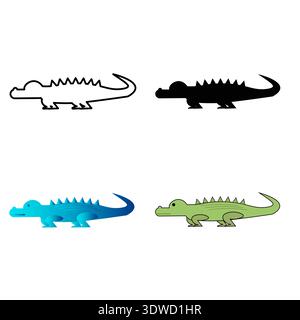 Abstract Flat Crocodile Animal Silhouette Illustration, can be used for business designs, presentation designs or any suitable designs. Stock Vector