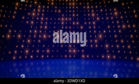 Flashing blue background led wall lights, stage. Red glowing dots abstract blue background. Tech inspired abstract backdrop. Bright flicker stage Stock Vector