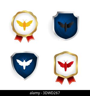 Abstract Flat Moth Insect Badge and Label Collection, can be used for business designs, presentation designs or any suitable designs. Stock Vector
