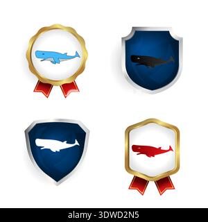 Abstract Flat Sperm Whale Badge and Label Collection, can be used for business designs, presentation designs or any suitable designs. Stock Vector