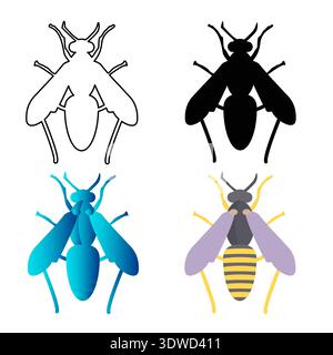 Abstract Flat Wasp Insect Silhouette Illustration, can be used for business designs, presentation designs or any suitable designs. Stock Vector