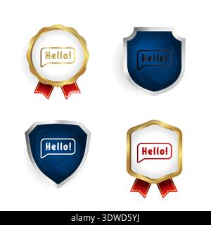 Abstract Hello Message Badge and Label Collection, can be used for business designs, presentation designs or any suitable designs. Stock Vector