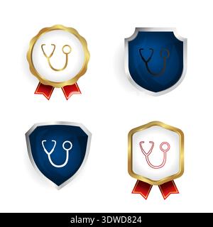 Abstract Stethoscope Badge and Label Collection, can be used for business designs, presentation designs or any suitable designs. Stock Vector