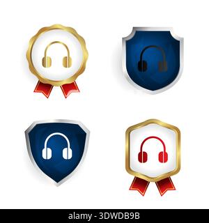 Abstract Music Headphone Badge and Label Collection, can be used for business designs, presentation designs or any suitable designs. Stock Vector