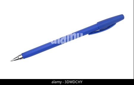 New plastic blue ballpoint pen isolated on white. Stock Photo