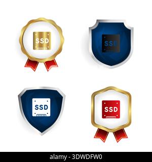 Abstract SSD Storage Drive Badge and Label Collection, can be used for business designs, presentation designs or any suitable designs. Stock Vector