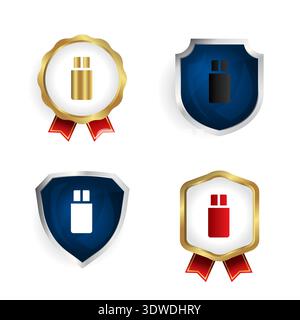 Abstract USB Pendrive Badge and Label Collection, can be used for business designs, presentation designs or any suitable designs. Stock Vector