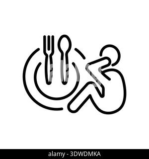 Hunger person icon, poverty, hunger concept, thin line symbol isolated on white background, editable stroke. Stock Vector