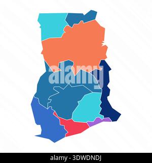 Multicolor Map of Ghana With Provinces, can be used for business designs, presentation designs or any suitable designs. Stock Vector