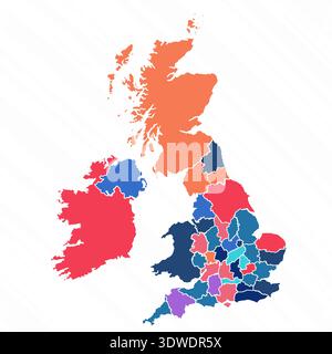 Multicolor Map of United Kingdom With Countries, can be used for business designs, presentation designs or any suitable designs. Stock Vector
