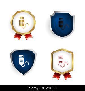 Abstract USB Flash Drive Badge and Label Collection, can be used for business designs, presentation designs or any suitable designs. Stock Vector