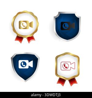 Abstract Video Call Badge and Label Collection, can be used for business designs, presentation designs or any suitable designs. Stock Vector
