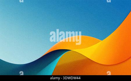 Bright blue and orange waves blend seamlessly in an abstract design, creating a lively and modern backdrop. The smooth curves flow dynamically, offeri Stock Photo