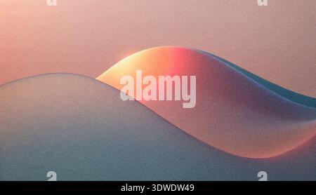 Vibrant colors blend gently in the sky as soft dunes rise and fall under a serene sunset. The peaceful scene evokes calmness and tranquility, showcasi Stock Photo