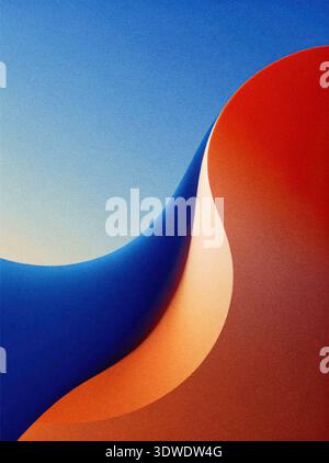 Curved shapes in vibrant blue and red form a peaceful abstract design. The smooth transitions and colors evoke a sense of calm in a clean, simple envi Stock Photo