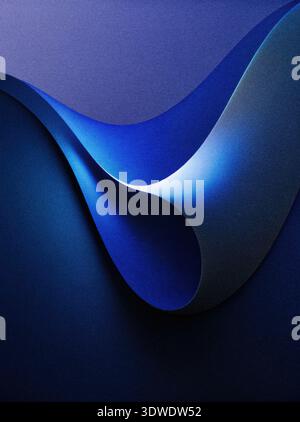 Soft, curving waves of blue paper unfold gently against a deep blue backdrop, creating an enchanting and tranquil scene that captivates the viewer's e Stock Photo