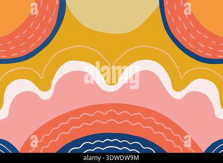 This artwork showcases vibrant, wavy patterns in warm colors including orange, pink, and yellow. The modern design creates an inviting atmosphere and Stock Photo